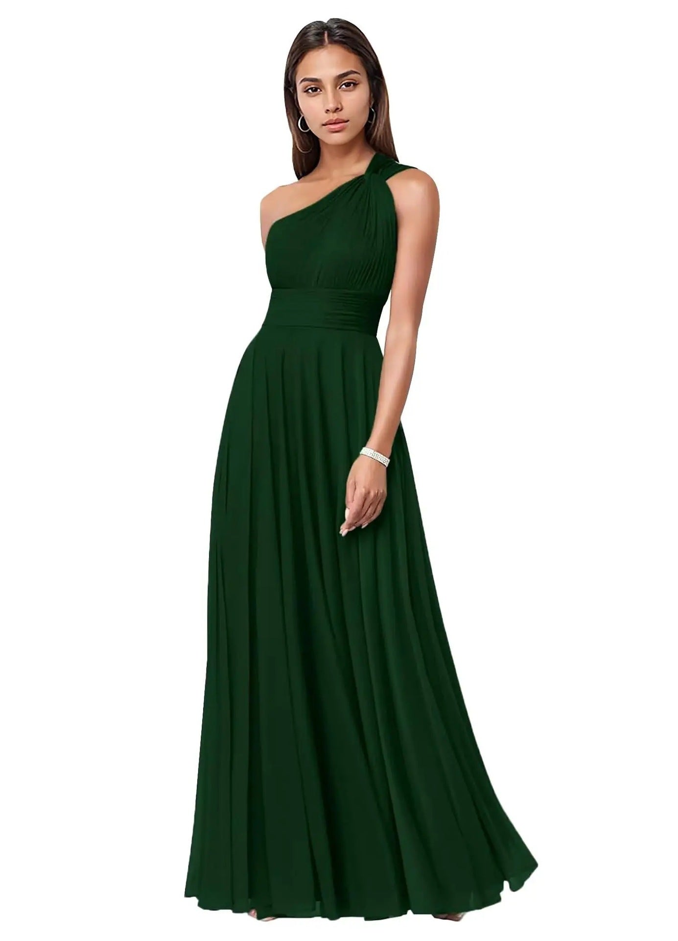 Royal Blue One Shoulder Maxi Dress | Women's Ruched Waist A-Line Formal Evening Gown