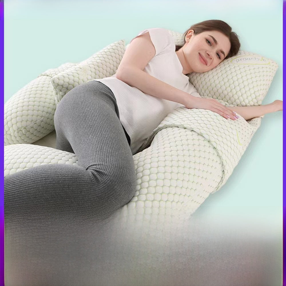 G-Shape Full Body Pregnancy Pillow | Honeycomb Cooling Maternity Pillow with Head Support | Total Belly Back Hip Knee Side Sleeper Cushion | Sage Green
