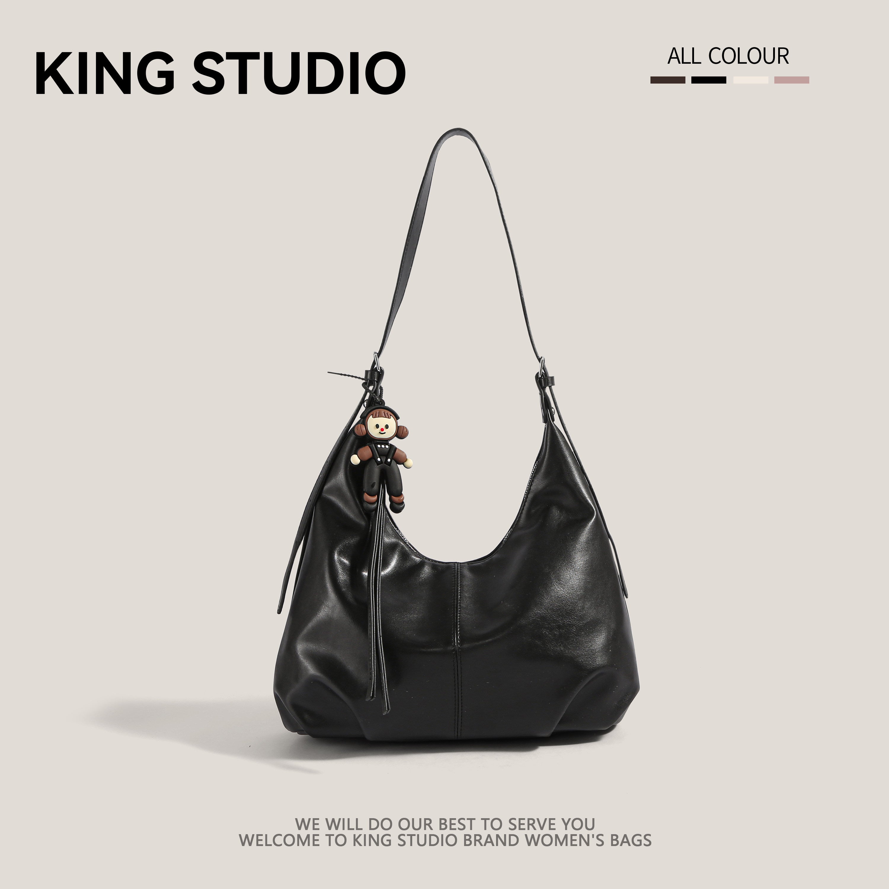 Dark Brown Leather Hobo Bag with Monkey Charm | Soft Slouchy Shoulder Bag