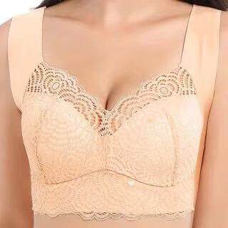 Women's Floral Lace Wireless Bra with Wide Straps and V Neckline, Seamless Comfort Bra in 7 Colors
