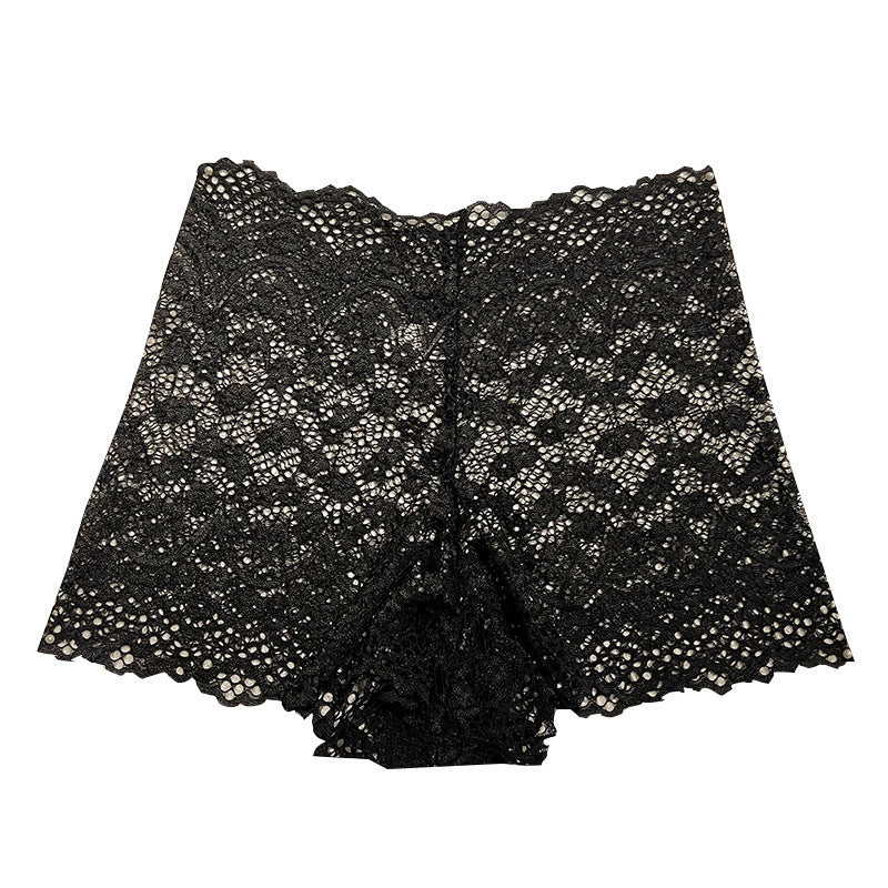 Black Floral Lace Boyshort Panties | Sheer Scalloped Edge Shorts Underwear | Women's Sexy Lace Hipster Briefs