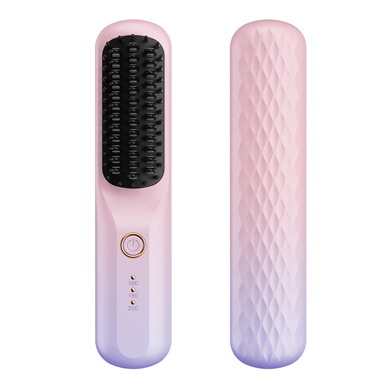 4 Colors Hair Straightening Brush | 160-200�C 3-Level Cordless Electric Hot Comb | Sakura Pink Milky White Black Gradient Portable Ionic Hair Straightener