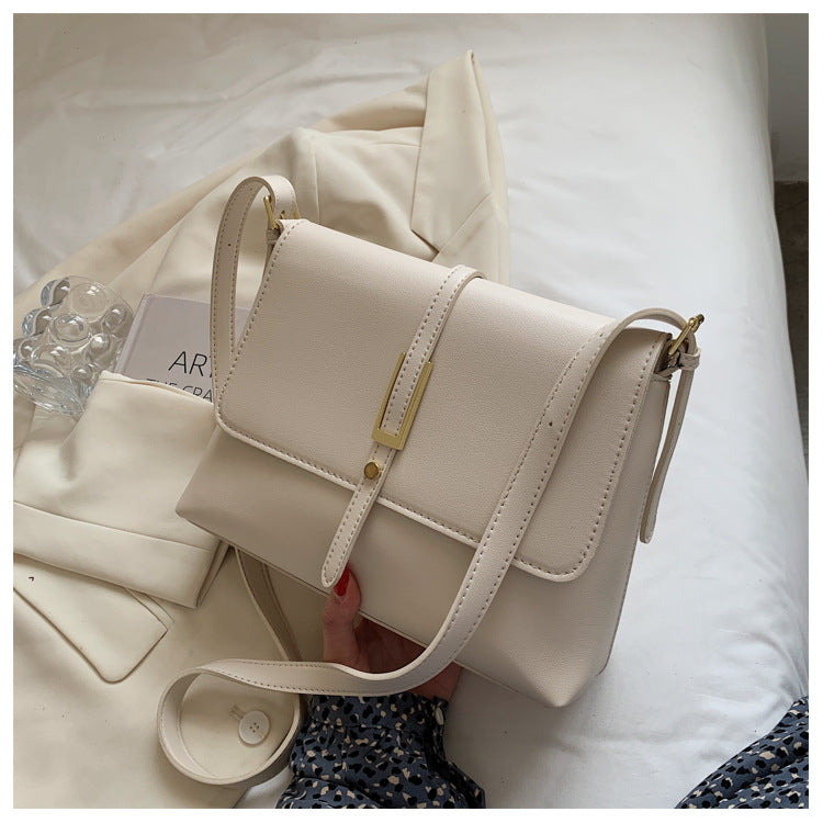 Black Leather Crossbody Bag with Gold Hardware | Structured Flap Shoulder Purse
