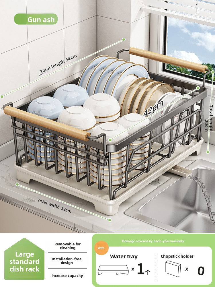 2-Tier Dish Drying Rack with Drainage | Large Capacity Kitchen Organizer with Cutting Board, Knife & Chopstick Holder | Countertop Dish Drainer