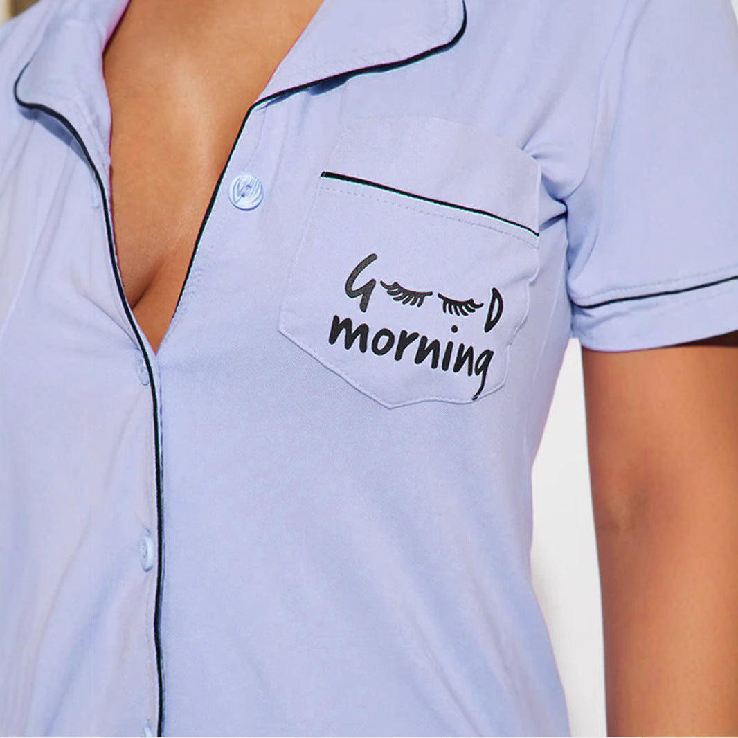 Women's Satin Trim Pajama Set | Button-Down Shirt & Ruffle Shorts | 3 Colors | Loungewear