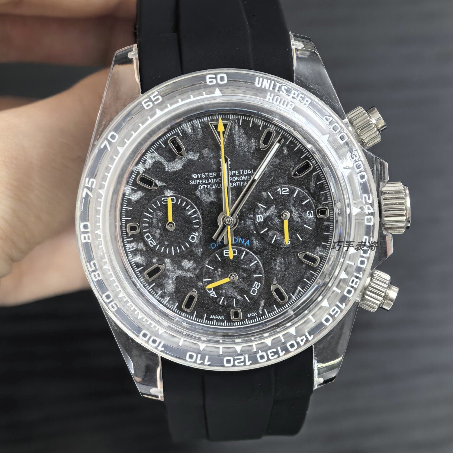 Men's Ice Blue Chronograph Watch | Daytona Style Black Ceramic Tachymeter Bezel 904L Steel Oyster Bracelet | Racing Sport Timepiece