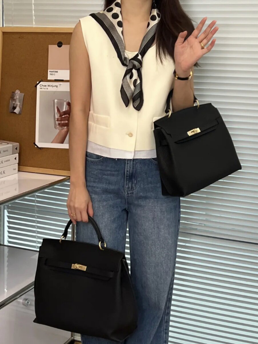 Beige Structured Crossbody Bag with Lock Closure - Designer Inspired Trapezoid Handbag | Luxury Style Shoulder Bag