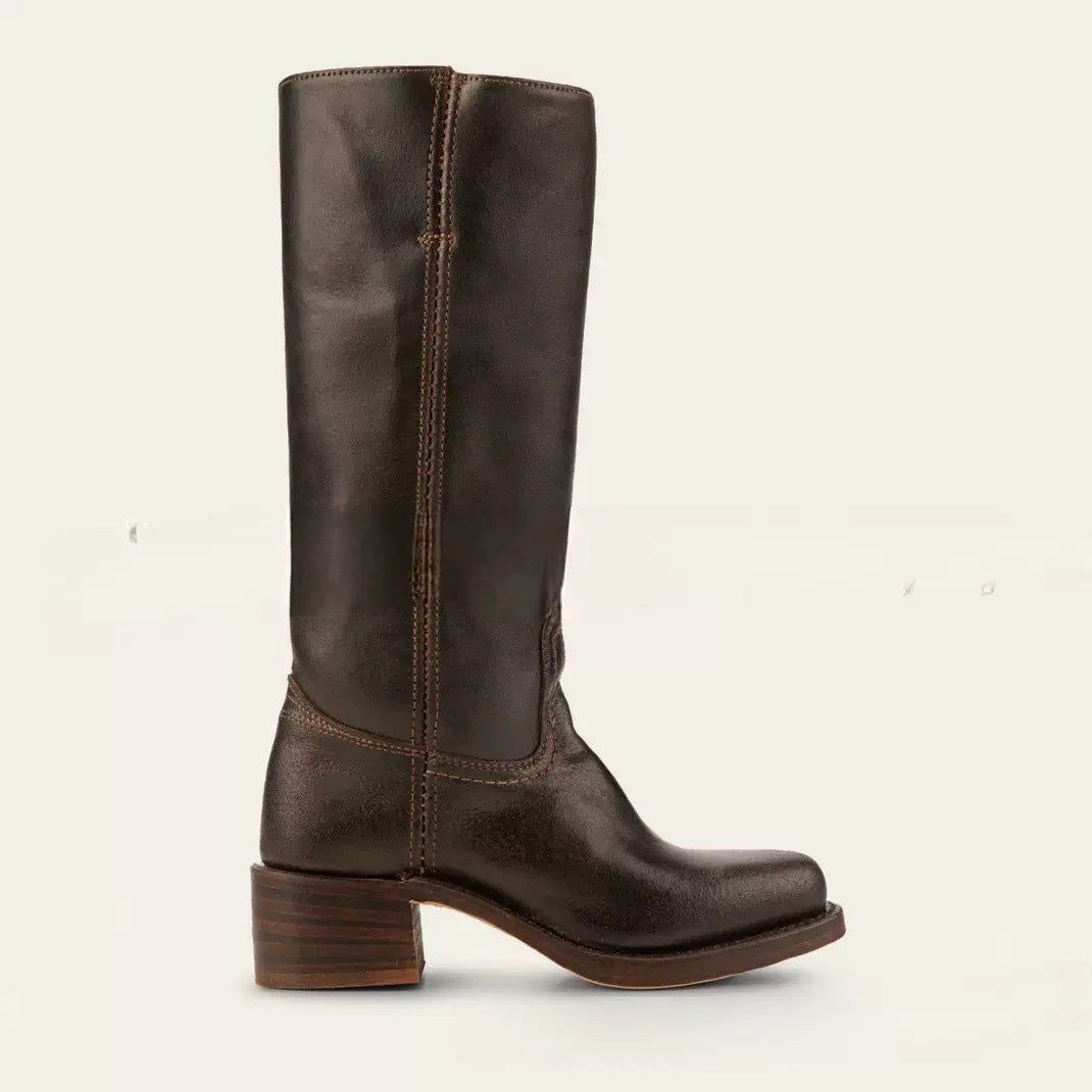 Women's Black Leather Knee High Riding Boots - Tall Pull On Western Boot with Block Heel & Square Toe - Classic Equestrian Style Boots for Fall Winter - Premium Smooth Leather