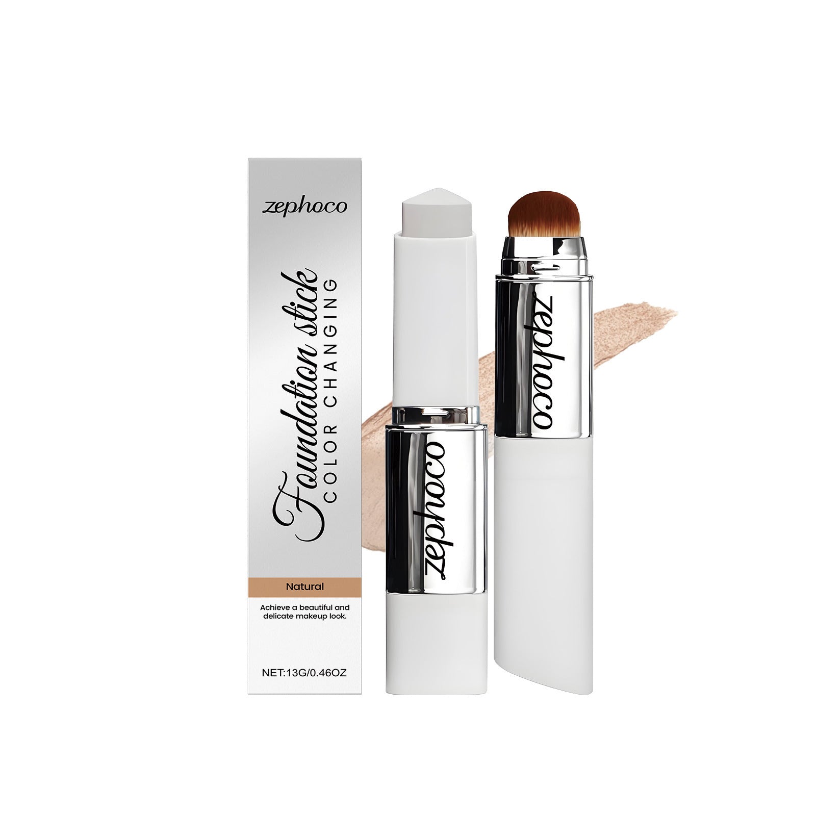 Zephoco Color Changing Foundation Stick Ivory White | 13g Shade Adapting Skin Tone Matching Foundation Stick with Built-In Brush | Full Coverage Flawless Complexion Makeup Stick for All Skin Types