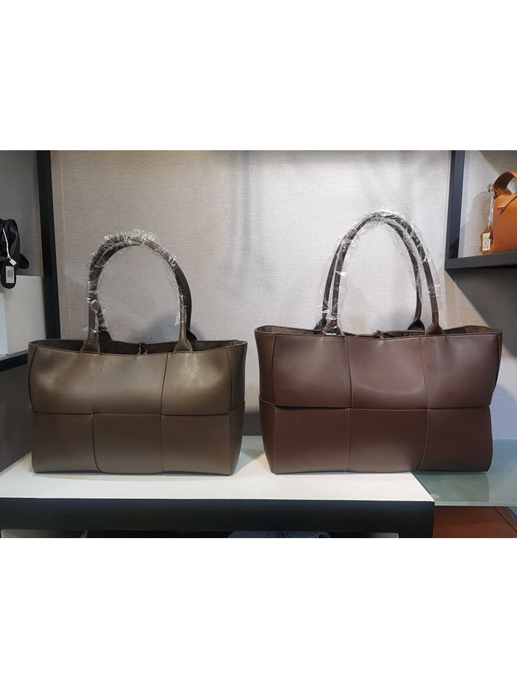 Women's Genuine Leather Woven Tote Bag - Large Intrecciato Weave Handbag in Tan Cognac Brown - Luxury Structured Top Handle Shopper Bag - Designer Inspired Everyday Work Bag