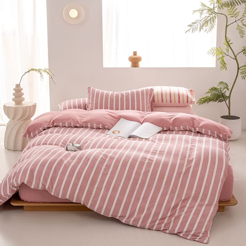 Blue Green Striped Bedding Set | Soft Cotton Duvet Cover with Pillowcases | Minimalist Aesthetic Bedroom Set Queen King