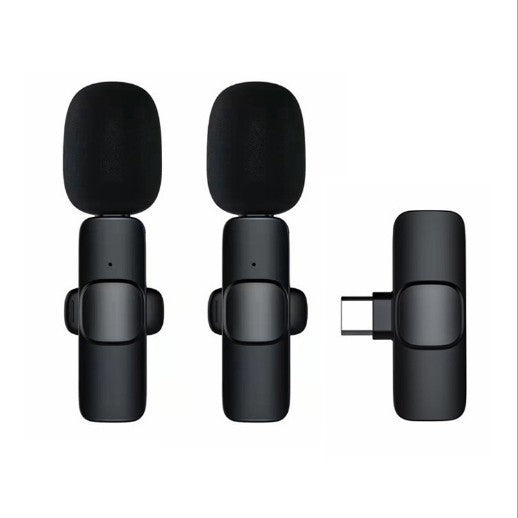 Dual Wireless Lavalier Microphone Kit | LED Display | 2 Clip-On Mics & 3-in-1 Receiver for iPhone Lightning, USB-C & 3.5mm | Fur Windscreen Vlog & Interview Set