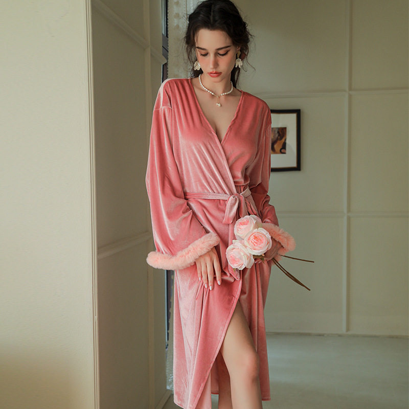 Burgundy Velvet Bridal Robe with Faux Fur Cuffs | Luxury Wedding Getting Ready Robe for Women ? Belted V-Neck Loungewear