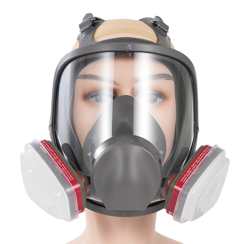 Full Face Respirator Gas Mask 7-Piece Set with No.3 Filter Box & 10 Filter Cotton | Industrial Chemical Protection Mask
