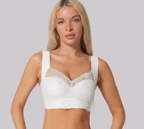 Women's Floral Lace Wireless Bra with Wide Straps and V Neckline, Seamless Comfort Bra in 7 Colors
