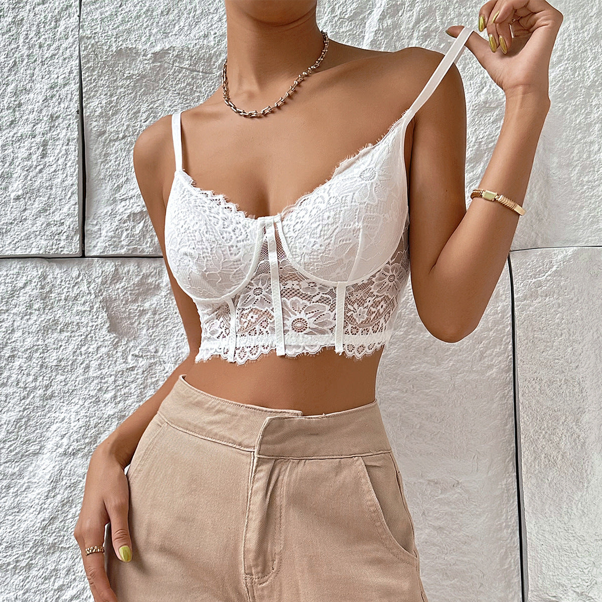 Orange Floral Lace Longline Bustier Bra Top | Scallop Edge Corset Crop Top | Women's Sexy Cami Bralette