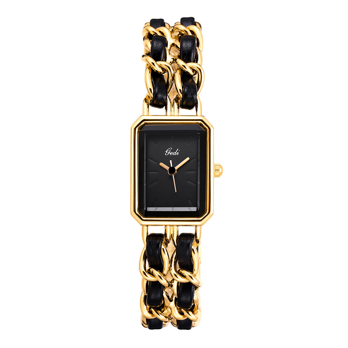 Gedi Women's Gold White Chain Watch | Mother of Pearl Dial Octagonal Case Ceramic Link Luxury Quartz Watch
