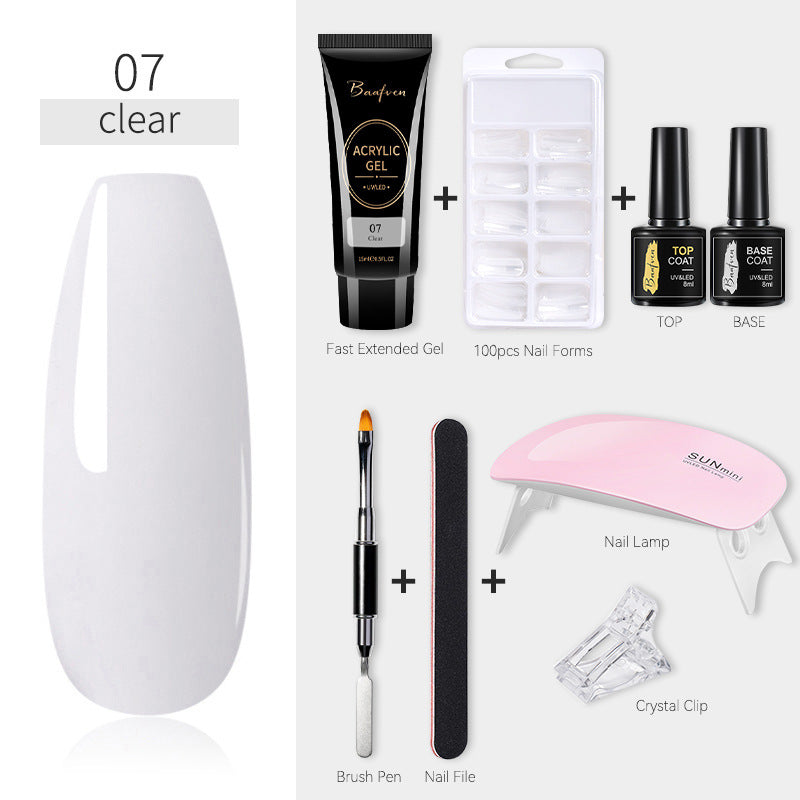 Baafven 11PCS Acrylic Gel Nail Extension Kit | Poly Gel Set with UV LED Nail Lamp, Top & Base Coat, Nail Forms & Tools