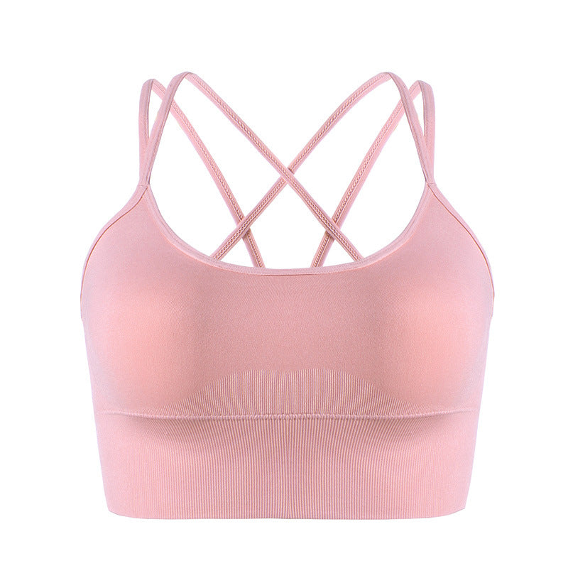 Women's White Strappy Criss Cross Back Sports Bra with Spaghetti Straps, Padded Yoga Bra for Gym and Workout