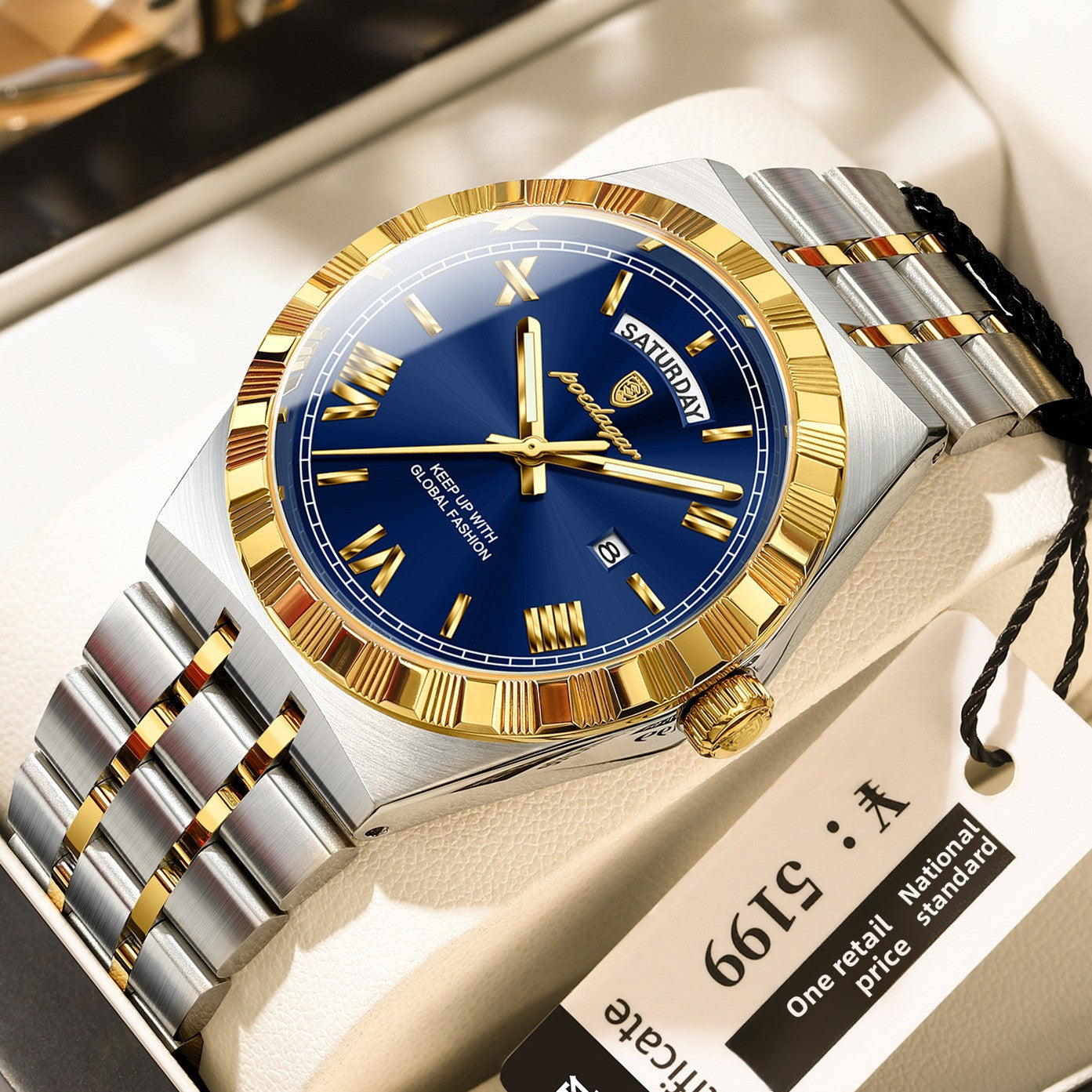 Poedagar Silver Stainless Steel Black Dial Luxury Watch | Day Date Roman Numeral Men's Dress Watch | Waterproof Quartz Wristwatch