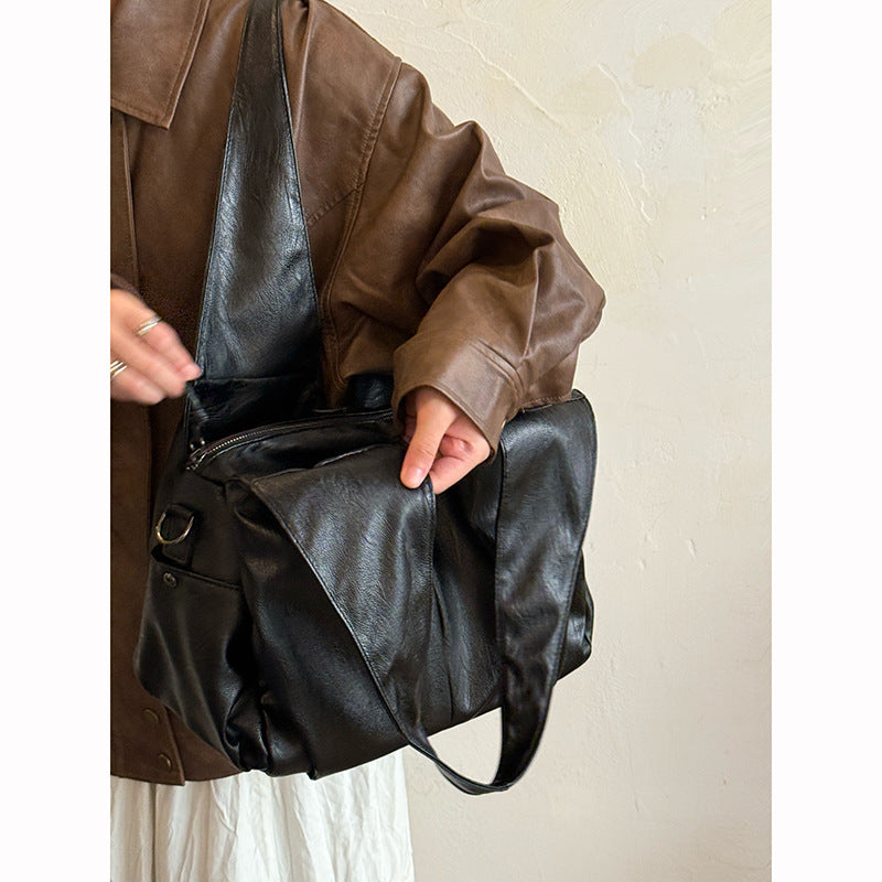 Black Oversized Leather Hobo Bag | Large Soft Slouchy Shoulder Tote | Everyday Carry Women's Bag