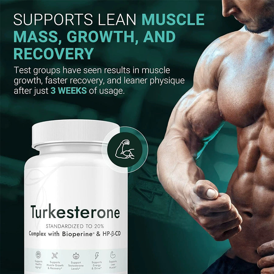 Turkesterone 500mg Capsules - Standardized 20% with Bioperine & HP-CD | 60 Veggie Capsules | Vegan, Non-GMO, Gluten-Free Herbal Supplement