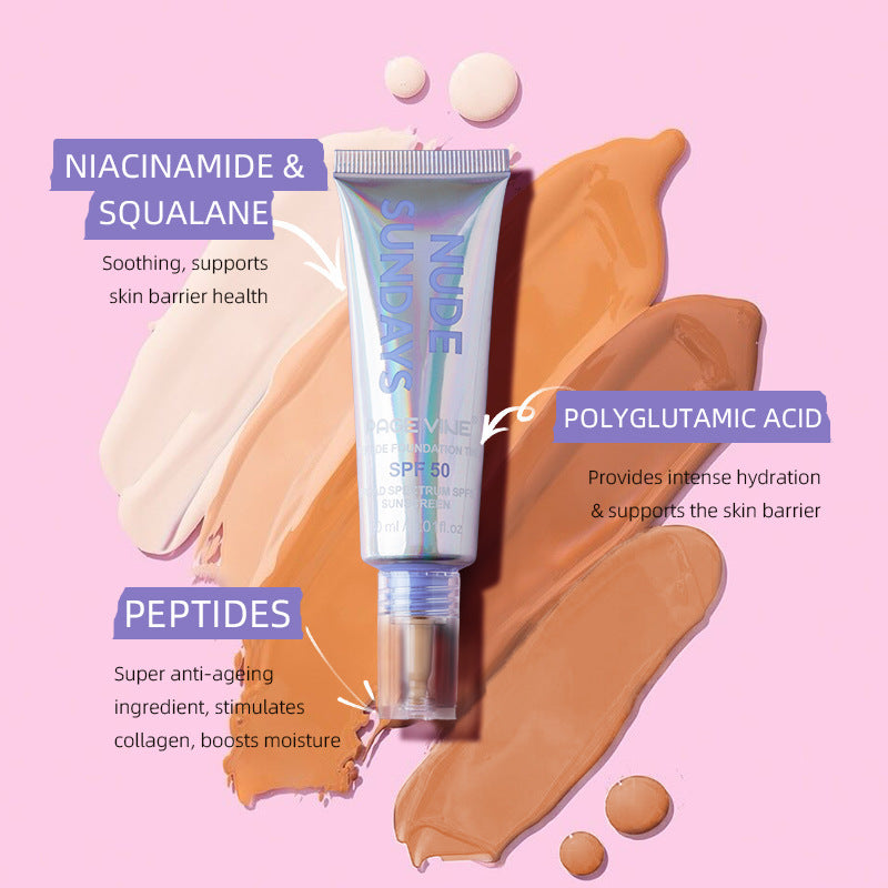 Pagevine Nude Sundays SPF 50+ Getönte Foundation Sonnencreme | Breitspektrum Peptid Gesichts-Sonnencreme 30ml