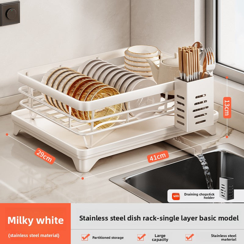 2-Tier Dish Drying Rack with Drainage | Large Capacity Kitchen Organizer with Cutting Board, Knife & Chopstick Holder | Countertop Dish Drainer