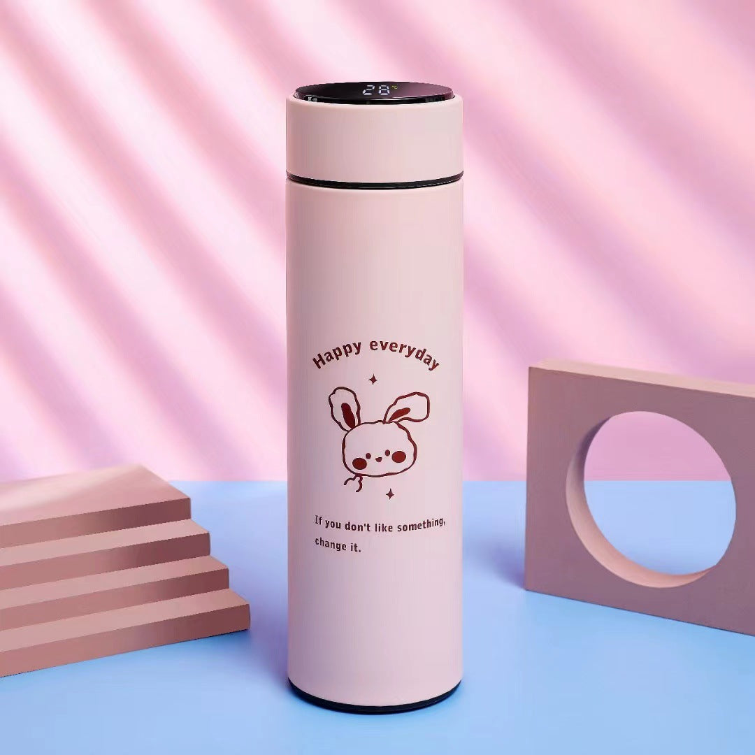 Cute Bunny Smart LED Temperature Display Thermos Bottle | Stainless Steel Insulated Water Bottle | Pink Kawaii Flask