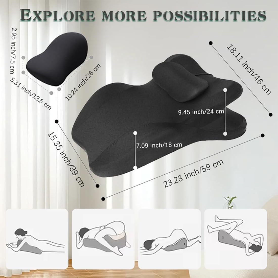 Multifunctional Wedge Pillow | Memory Foam Hip Elevation Pillow for Back Pain Relief Pregnancy & Body Support
