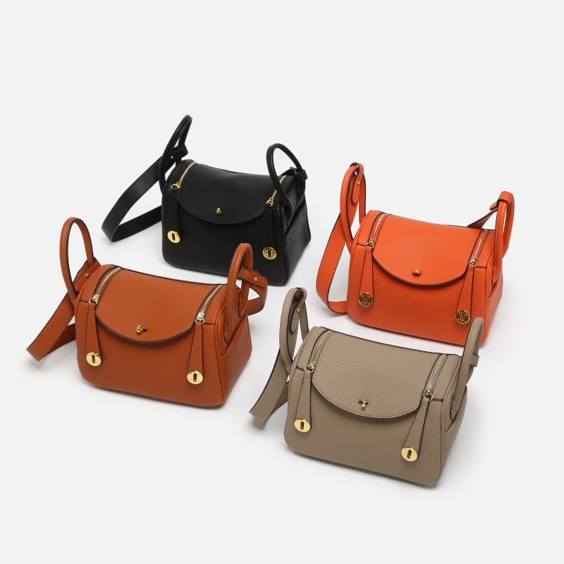 Taupe Leather Crossbody Bag with Flap Closure & Gold Hardware | Small Messenger Bag
