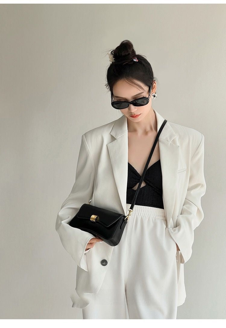 White Mini Shoulder Bag with Gold Hardware | Leather Flap Crossbody Purse | Chic Women's Handbag