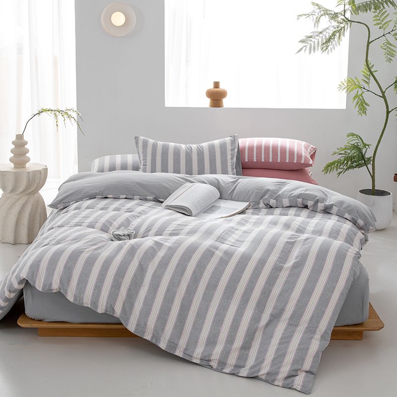 Blue Green Striped Bedding Set | Soft Cotton Duvet Cover with Pillowcases | Minimalist Aesthetic Bedroom Set Queen King