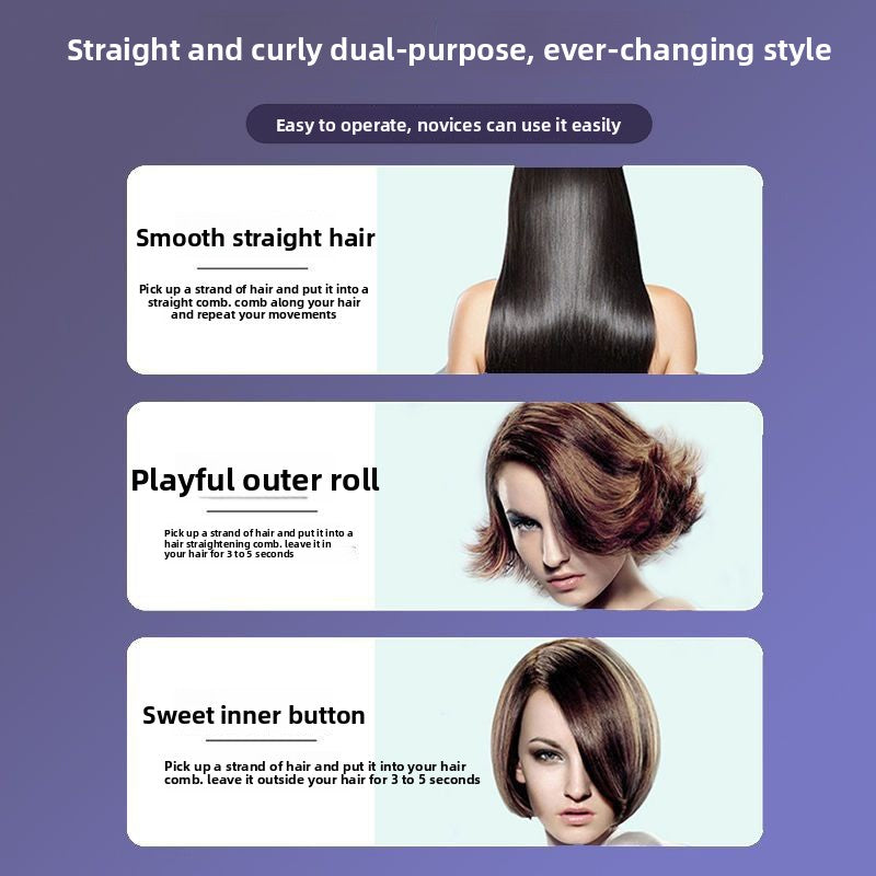 Negative Ion Hair Straightening Comb | 10 Second Quick Heat Multi-Level Electric Brush | Anti-Frizz Cordless Hair Smoother for Women | Purple Hot Comb