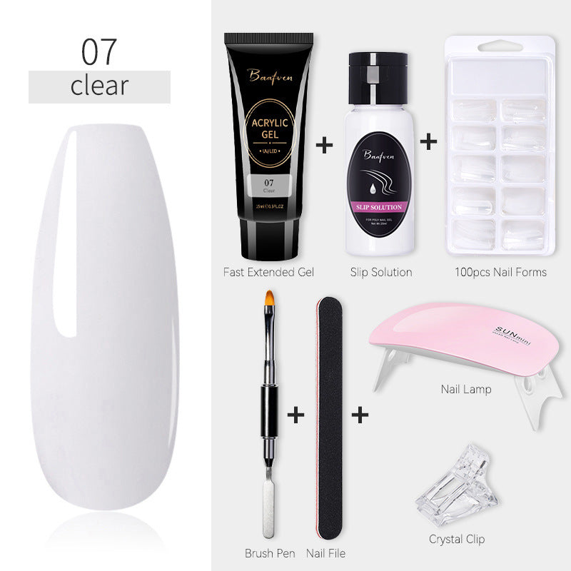 Baafven 11PCS Acrylic Gel Nail Extension Kit | Poly Gel Set with UV LED Nail Lamp, Top & Base Coat, Nail Forms & Tools