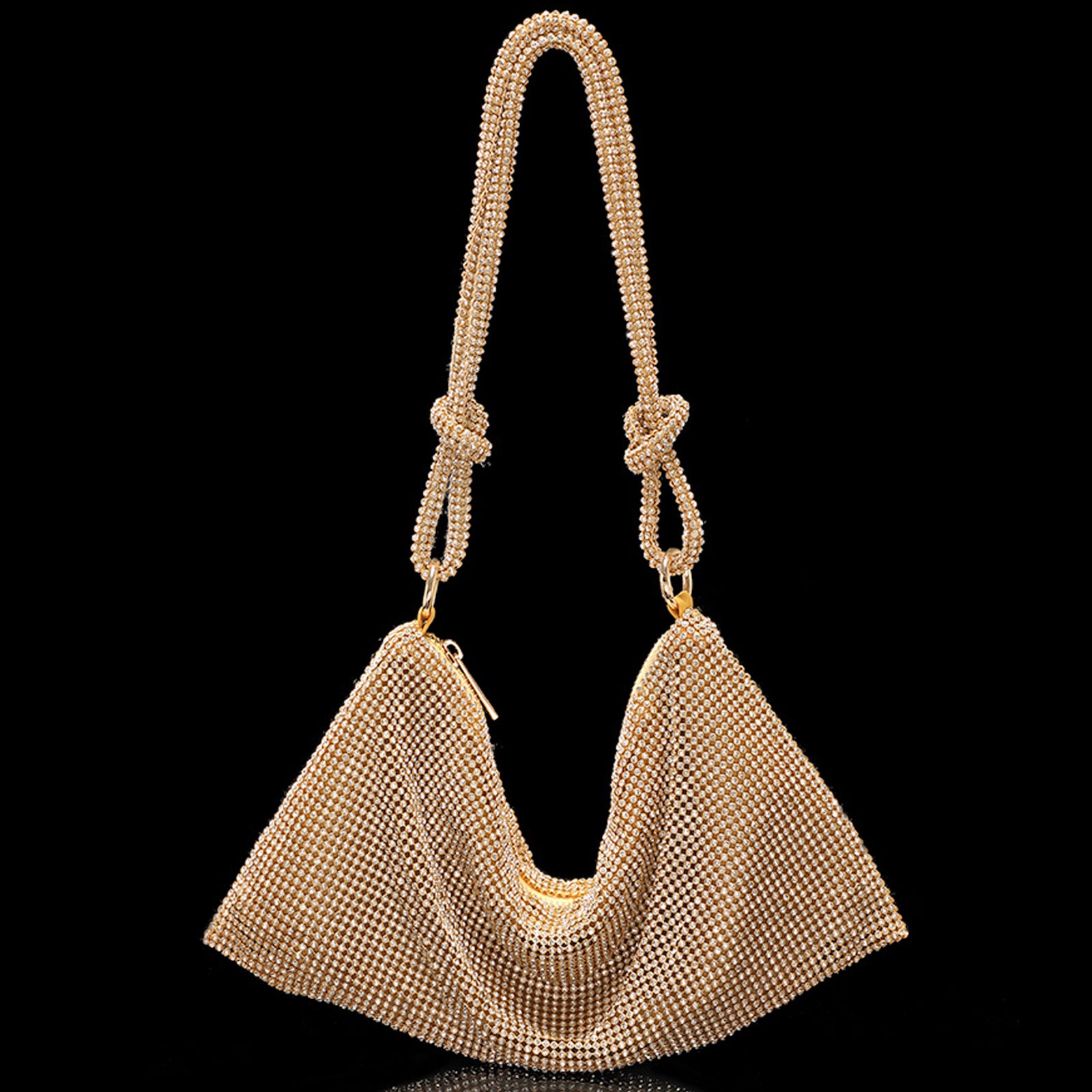Rhinestone Crystal Evening Bag | Sparkly Clutch Purse with Knotted Strap | Gold, Black & Silver | Party & Wedding Handbag