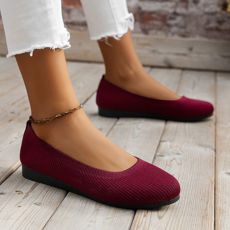 Black Knit Ballet Flats for Women | Slip-On Comfort Flat Shoes | Breathable Stretch Walking Flats