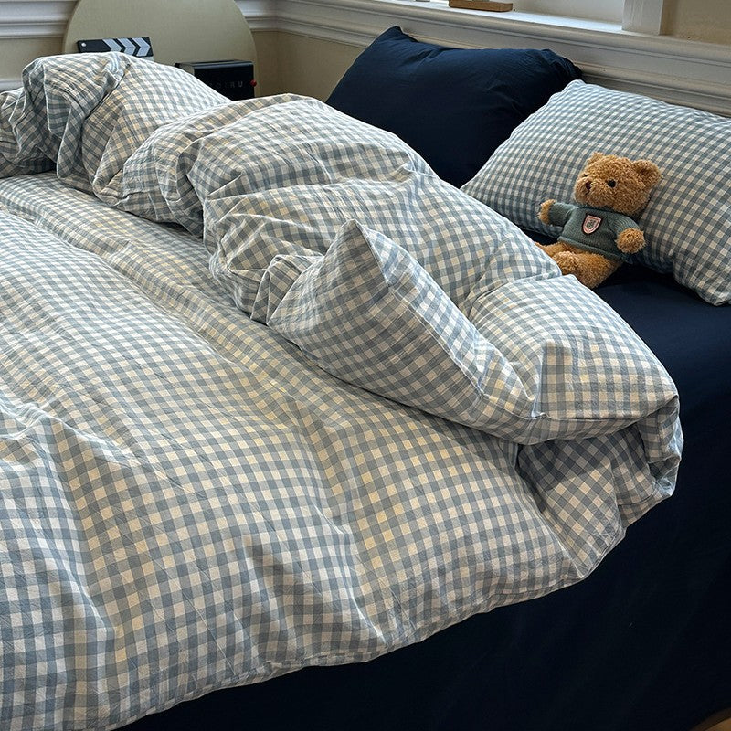 Grey Stripe Cotton Duvet Cover Set | Soft Washed Cotton Bedding Set with Pillowcases | King Queen Full Twin