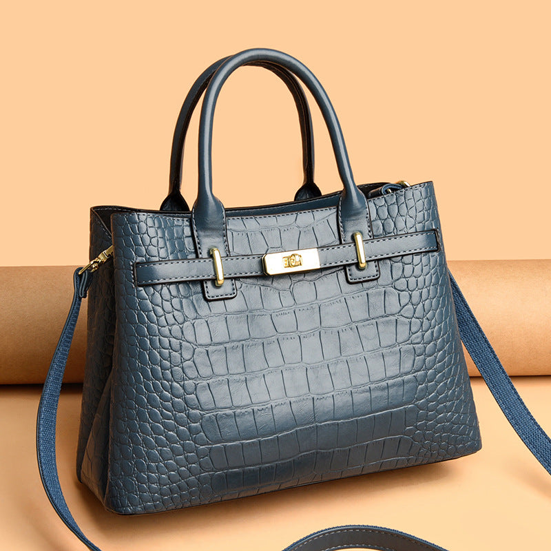 Black Crocodile Embossed Leather Tote Bag Gold Turn Lock Top Handle Crossbody Strap | Women Luxury Birkin Style Structured Handbag Office Shoulder Purse