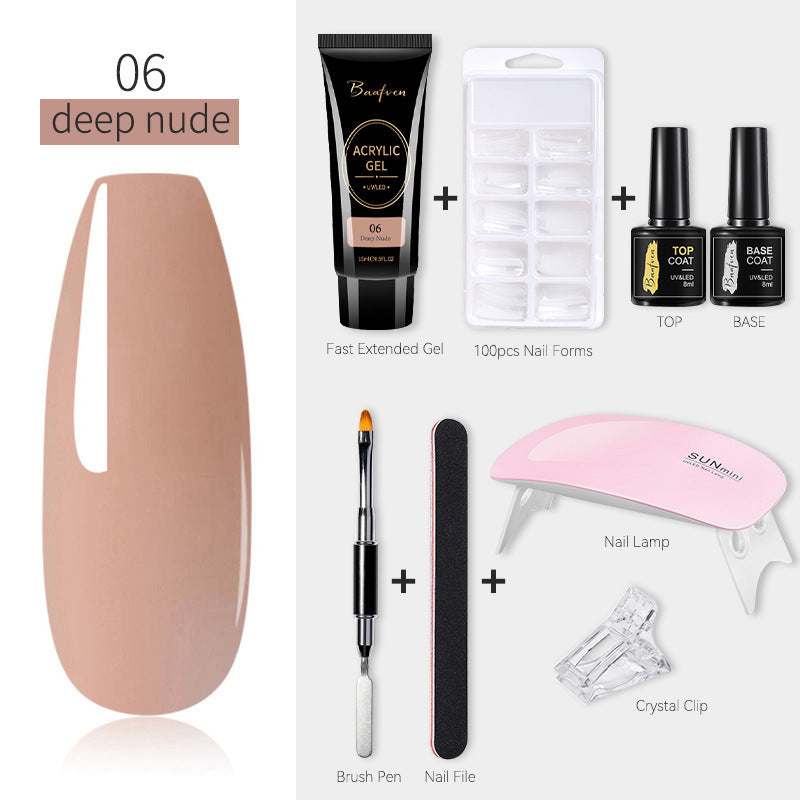 Baafven 11PCS Acrylic Gel Nail Extension Kit | Poly Gel Set with UV LED Nail Lamp, Top & Base Coat, Nail Forms & Tools