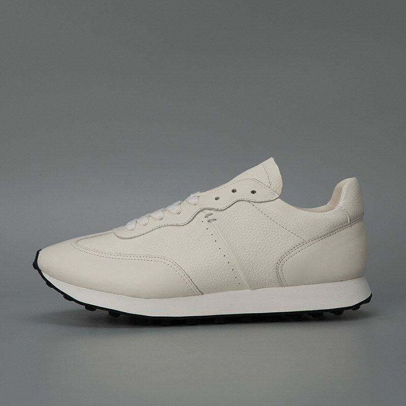 Cream Leather Retro Runner Sneakers | Minimalist Off White Lace-Up Casual Trainers | Vintage Style Low Top Leather Sneakers | Quiet Luxury Everyday Running Shoes