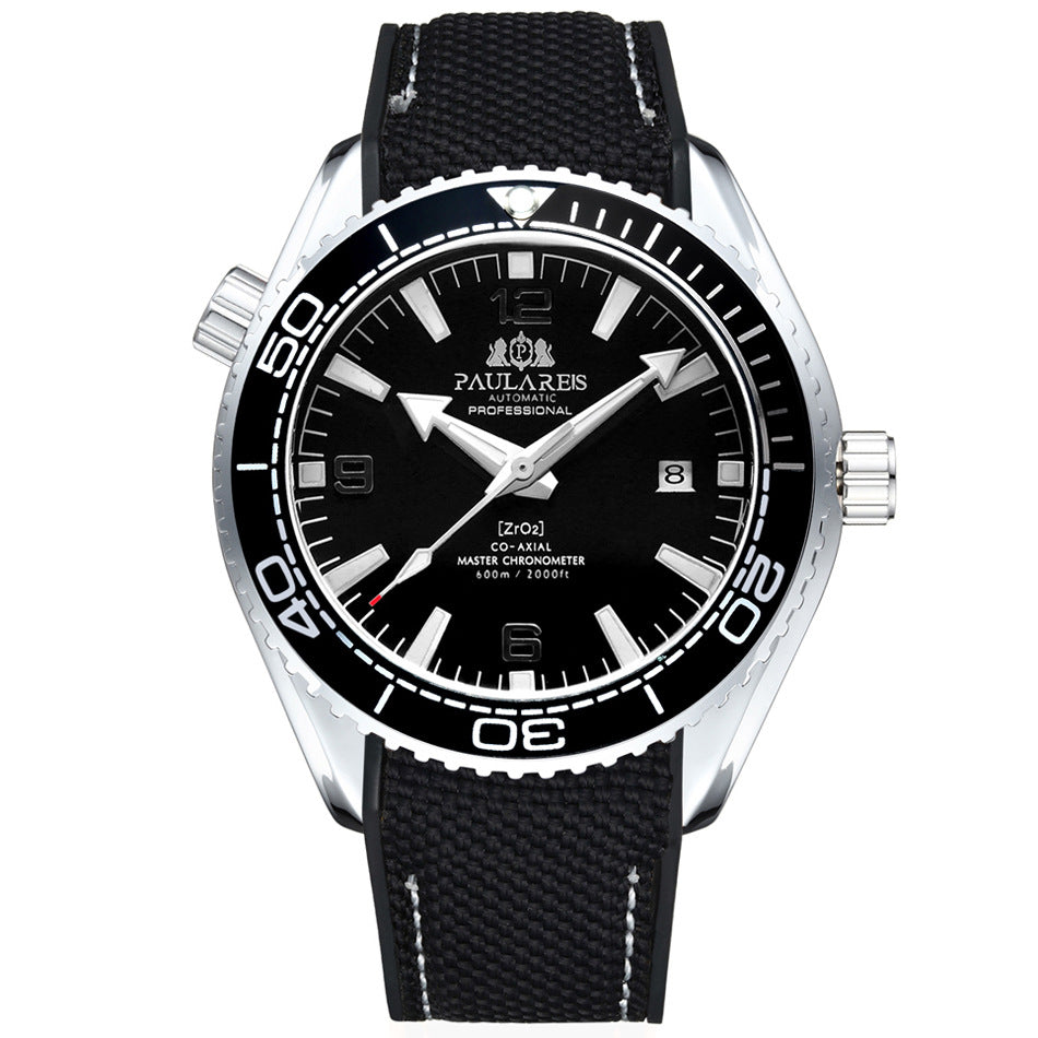 Paulares Professional Herren-Taucheruhr | Cremefarbenes Zifferblatt, orangefarbene Lünette, graues NATO-Nylonarmband, Meisterchronometer, Sportuhr 