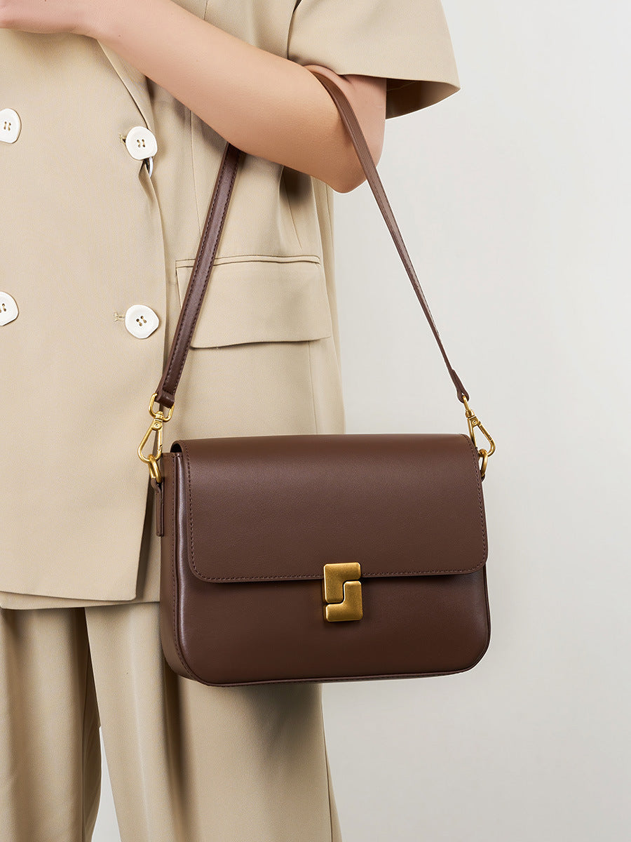 Black Leather Shoulder Bag with Gold Hardware | Designer Handbag