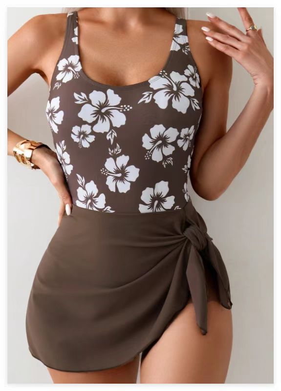 Black Swim Dress | One Piece Swimsuit with Side Tie Skirt | Women's Beach Swimwear