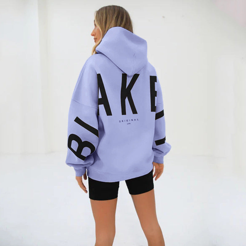 Blakey Originals Oversized Hoodie | Camel Tan Letter Print Pullover | Women's Streetwear Fleece Sweatshirt | Casual Aesthetic Fashion