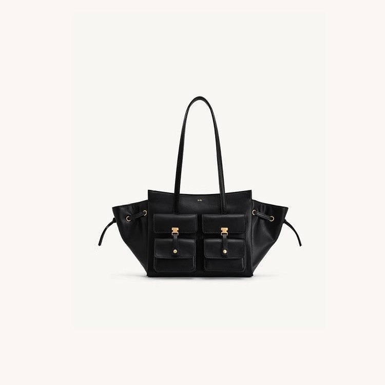 JW PEI Linda Genuine Leather Shoulder Tote Bag Camel Beige Tote Bag with Front Pockets | Wing Tote Shoulder Bag Leather
