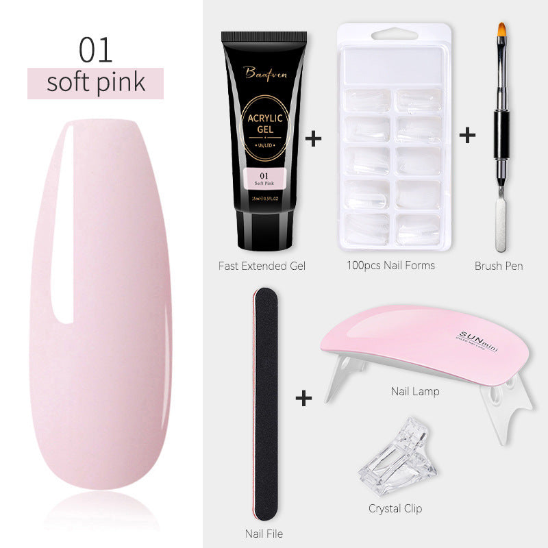 Baafven 11PCS Acrylic Gel Nail Extension Kit | Poly Gel Set with UV LED Nail Lamp, Top & Base Coat, Nail Forms & Tools