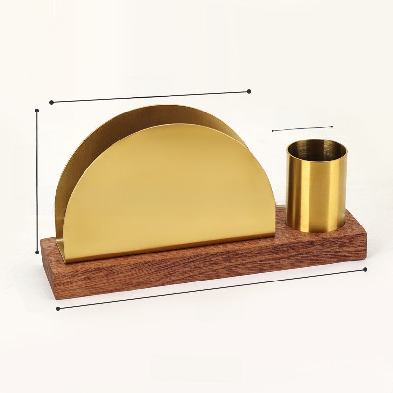 Gold & Walnut Wood Desk Organizer Set | Business Card Holder & Pen Cup | Luxury Office Accessories | Modern Minimalist Desktop Organizer