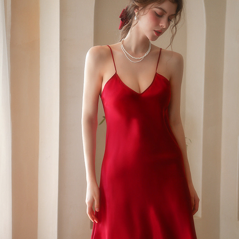 Sizx Satin Slip Dress ? Elegant V-Neck Silk-Feel Nightgown | Luxury Sleepwear for Women | Champagne Cream Cami Night Dress