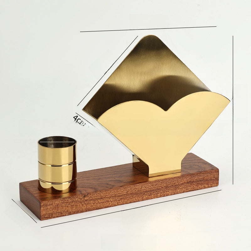 Gold & Walnut Wood Desk Organizer Set | Business Card Holder & Pen Cup | Luxury Office Accessories | Modern Minimalist Desktop Organizer